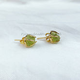 Raw peridot earrings, prong earrings, peridot stud earrings, august birthstone earrings, green gemstone Stud